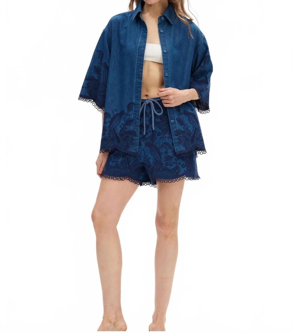NEW BAYEAS women's reykjavik embroidered shirt in blue